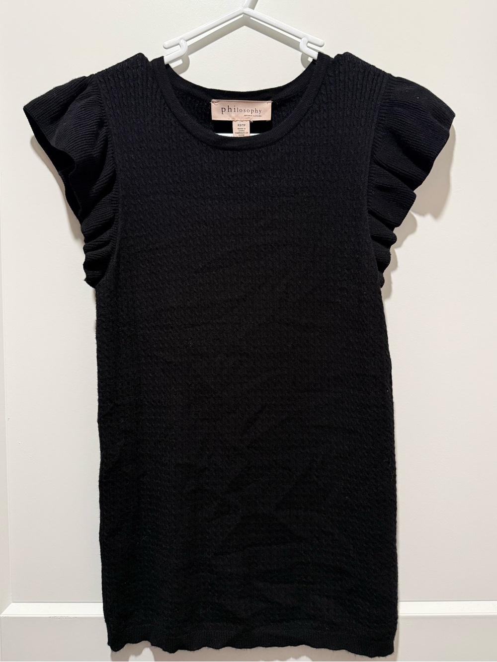Philosophy Black Textured Ruffle Sleeve Knit Top